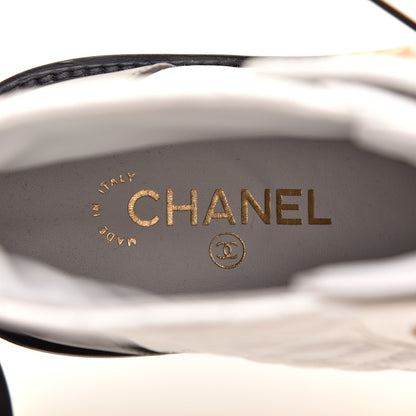 Chanel Shiny Goatskin Calfskin Quilted Lace Up Combat Boots 37 Black White 7 of 9