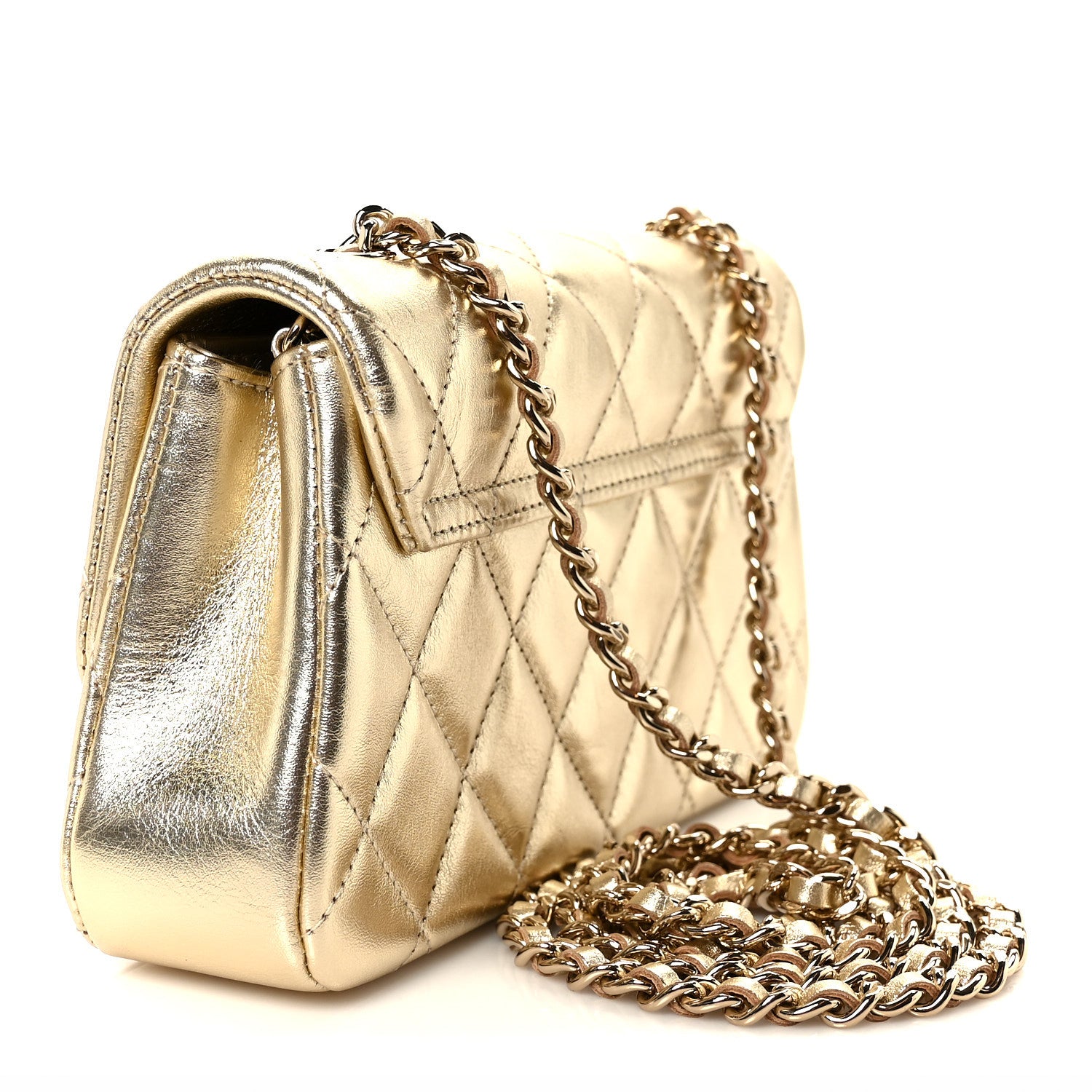 Chanel Metallic Lambskin Quilted Mini Chain Flap Gold 2 of 9