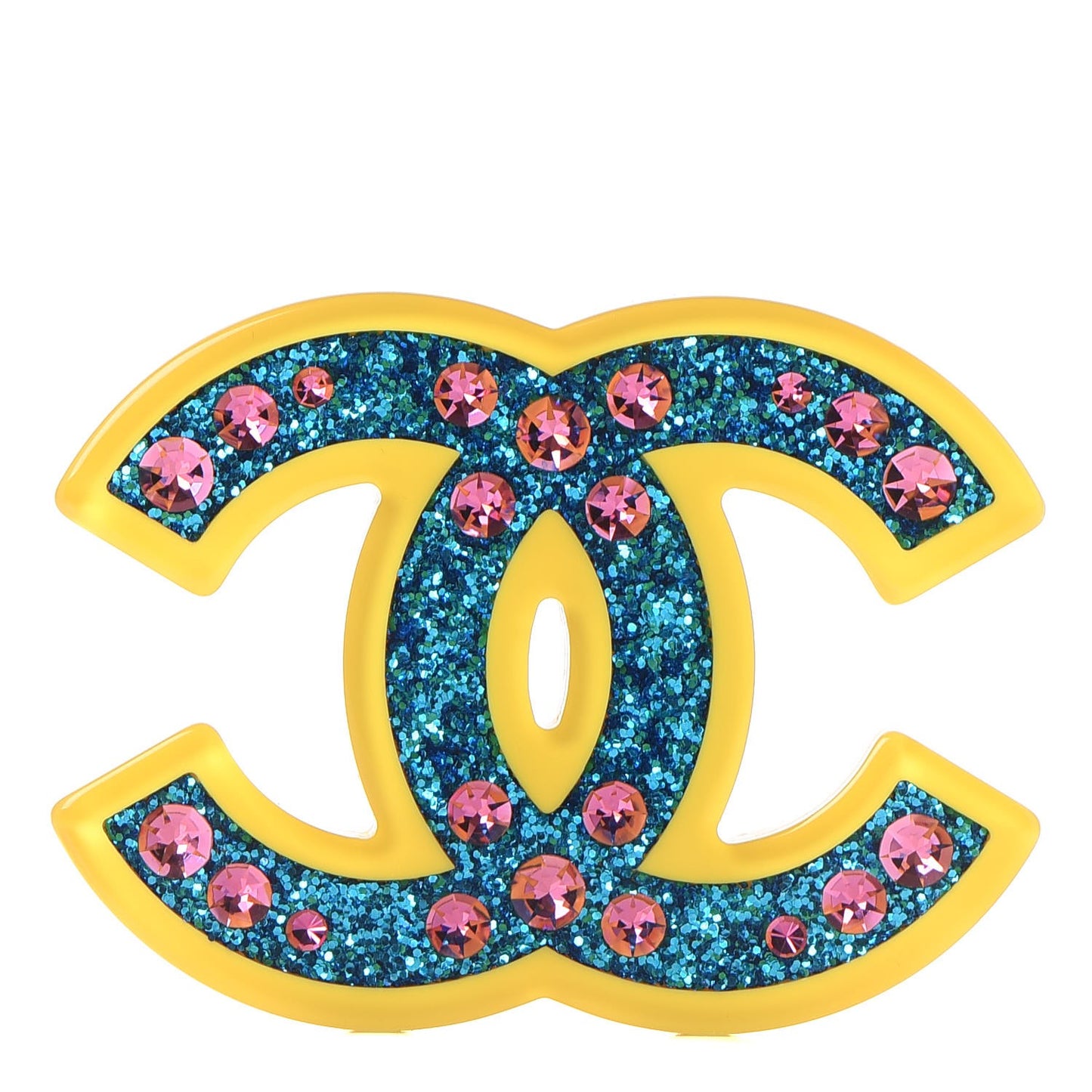 Resin Glitter Crystal CC Brooch Yellow Blue