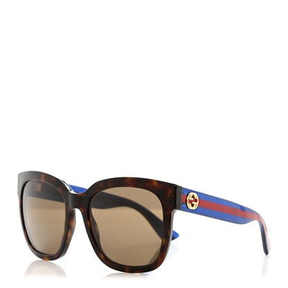 Gucci Acetate Square Frame Web Glitter Sunglasses GG0034S Brown Blue 1 of 8
