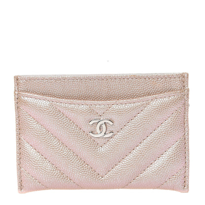 Chanel Metallic Caviar Chevron Quilted Card Holder Light Gold 1 of 8