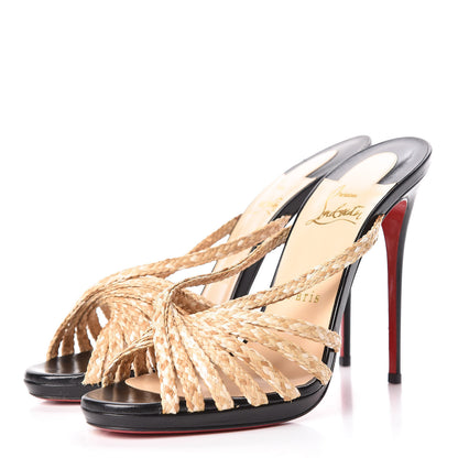 Christian Louboutin Paille Kid Rafimule 120 Slide Sandals 38 Natural Black 3 of 13