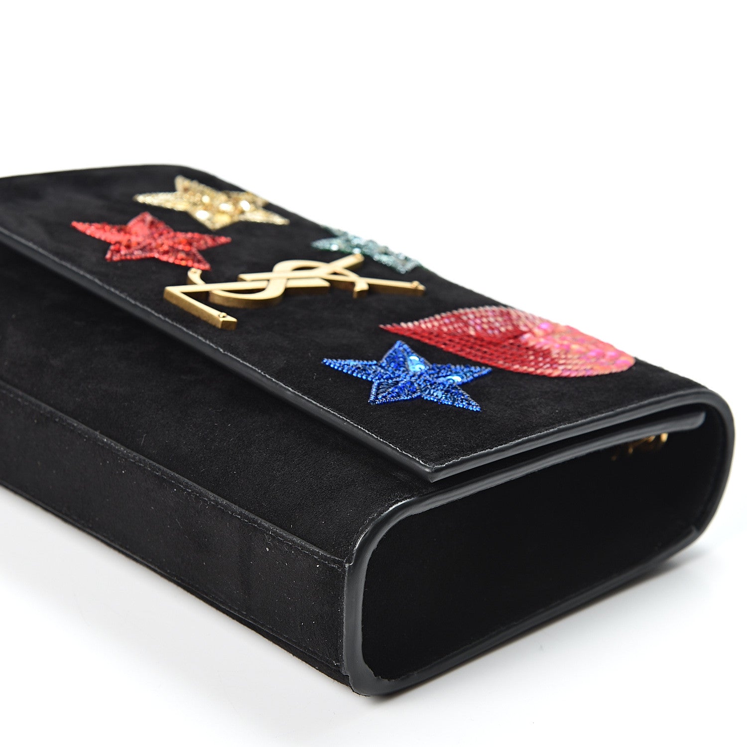 Saint Laurent Suede Embroidered Patches Small Monogram Kate Satchel Black 9 of 9