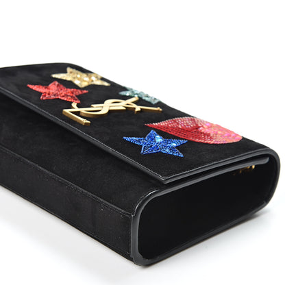 Saint Laurent Suede Embroidered Patches Small Monogram Kate Satchel Black 9 of 9