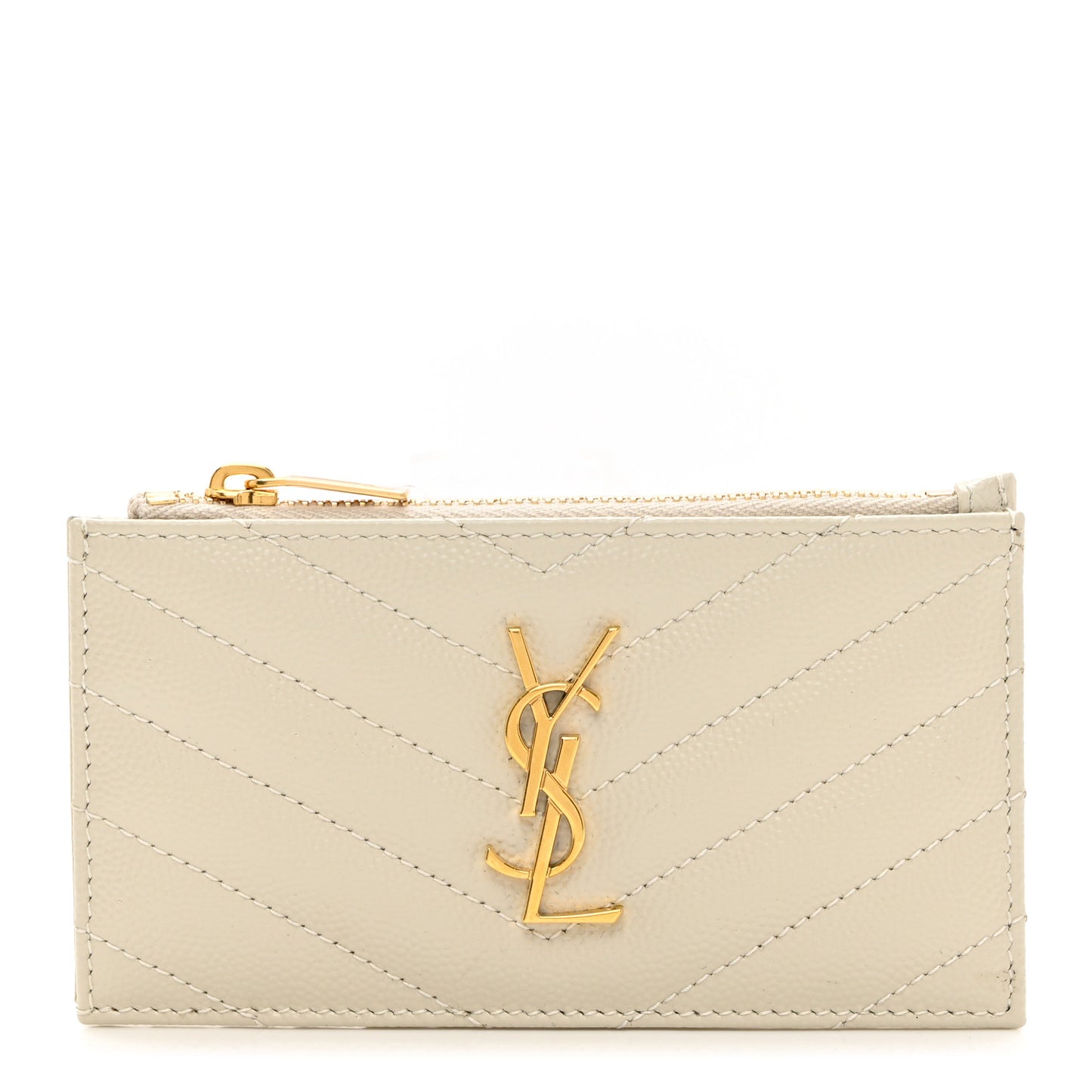 Grain De Poudre Matelasse Chevron Monogram Fragments Zippered Card Case Blanc Vintage