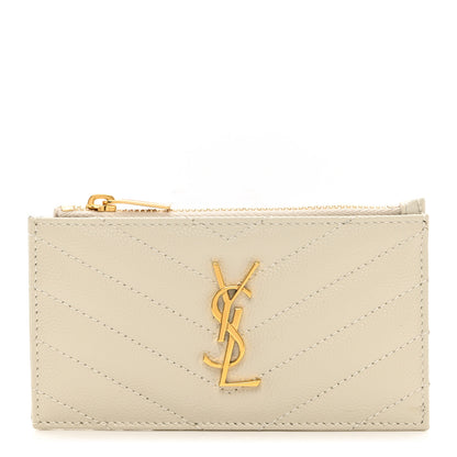 Saint Laurent Grain De Poudre Matelasse Chevron Monogram Fragments Zippered Card Case Blanc Vintage 1 of 6