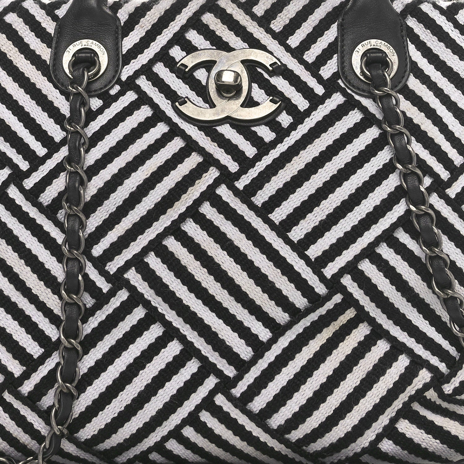 Chanel Woven Canvas Large Easy Shopping Tote Black White 8 of 10