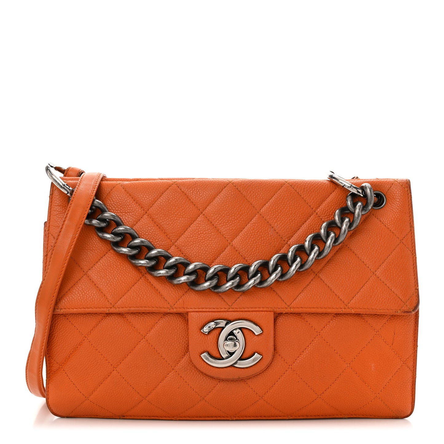 Caviar Quilted Large Retro Class Flap Orange