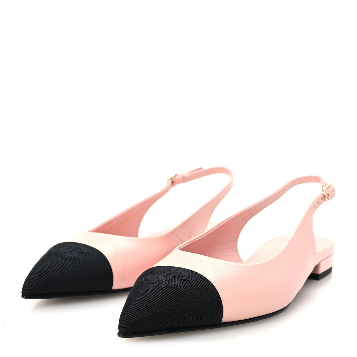 Chanel Goatskin Grosgrain Pointed Toe CC Slingback Flats 39 Pink Black 4 of 10
