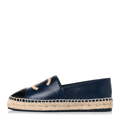 Chanel Lambskin CC Espadrilles 37 Navy Black Beige 1 of 12