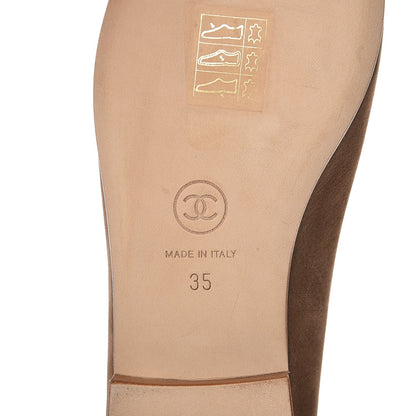 Chanel Suede Bull Cap Toe CC Ballerina Flats 35 Brown 7 of 9