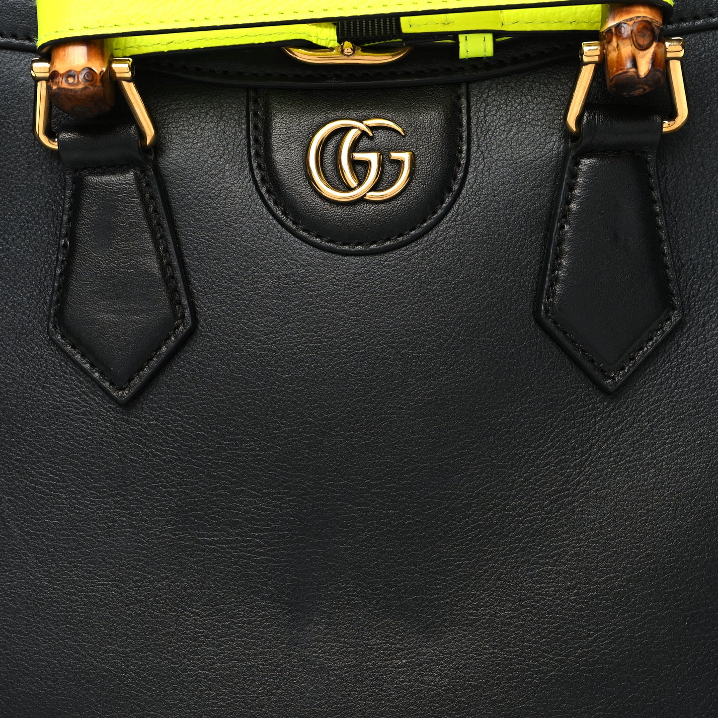 Calfskin Small Diana Tote Bag Black Yellow Fluo