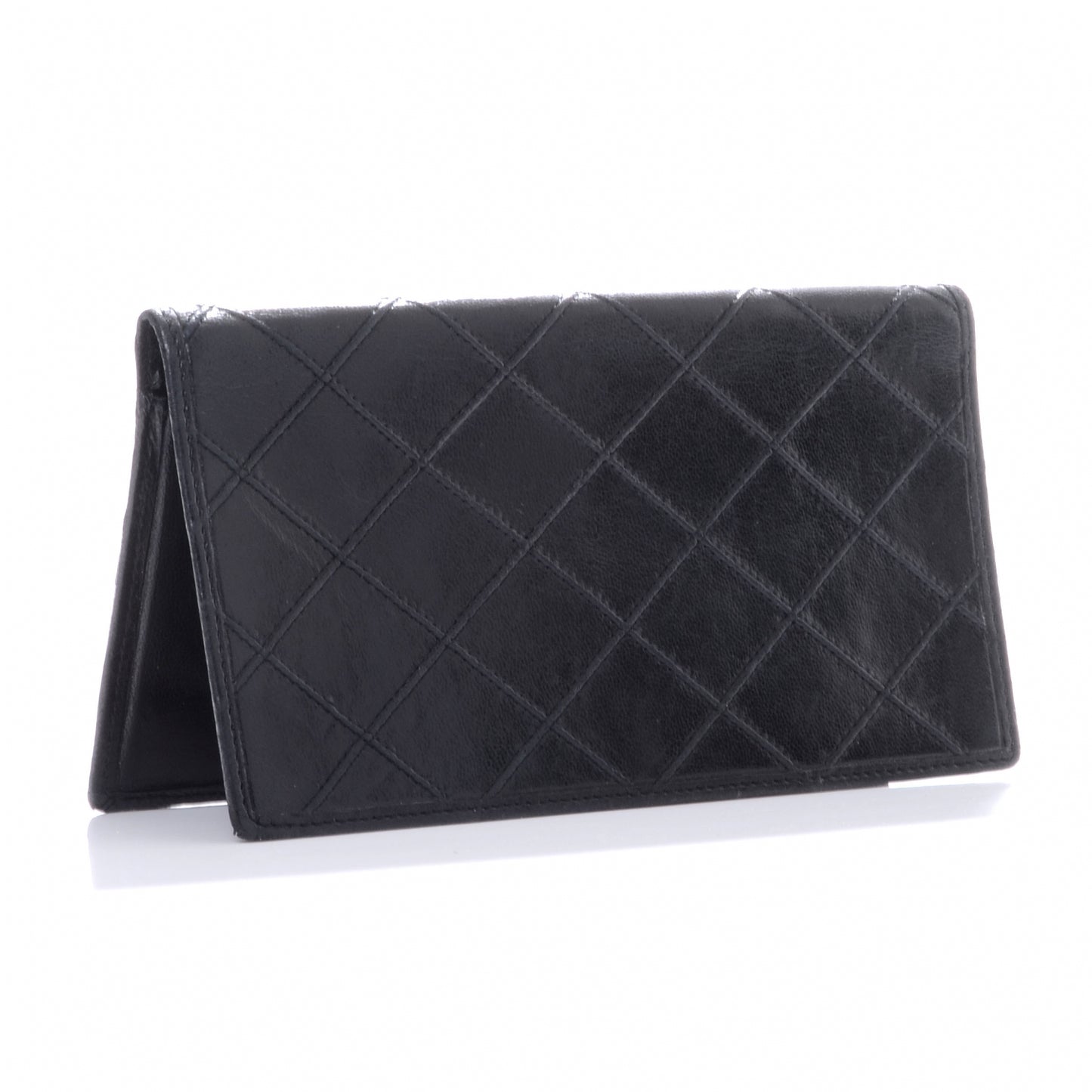 Leather Quilted Checkbook Wallet Black