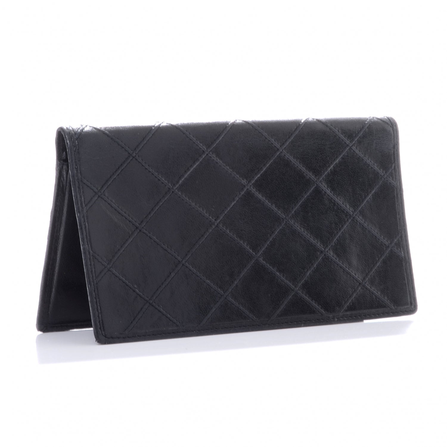 Chanel Leather Quilted Checkbook Wallet Black 3 of 8