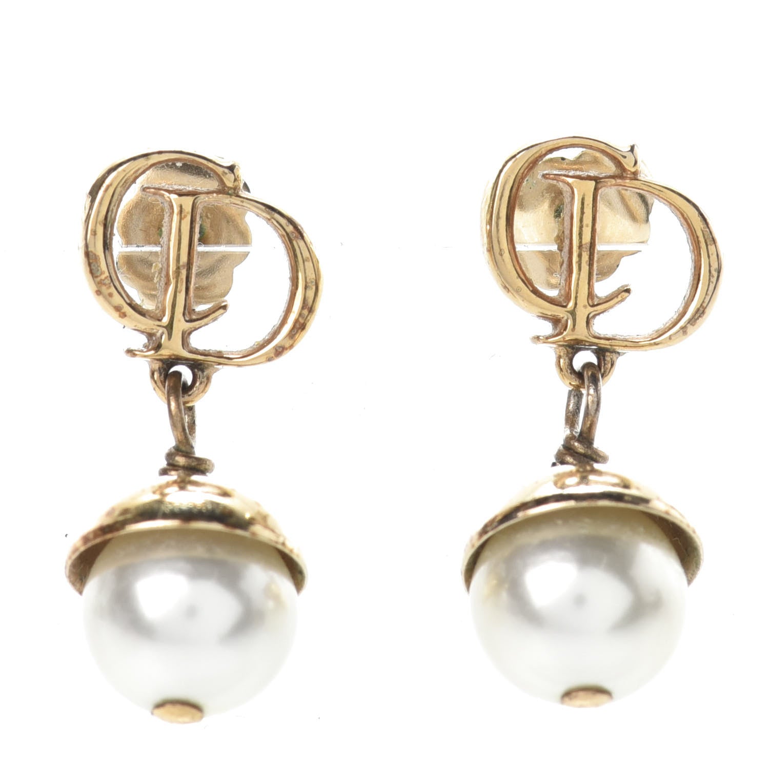 Christian Dior Pearl CD Drop Earrings Gold 1 of 3