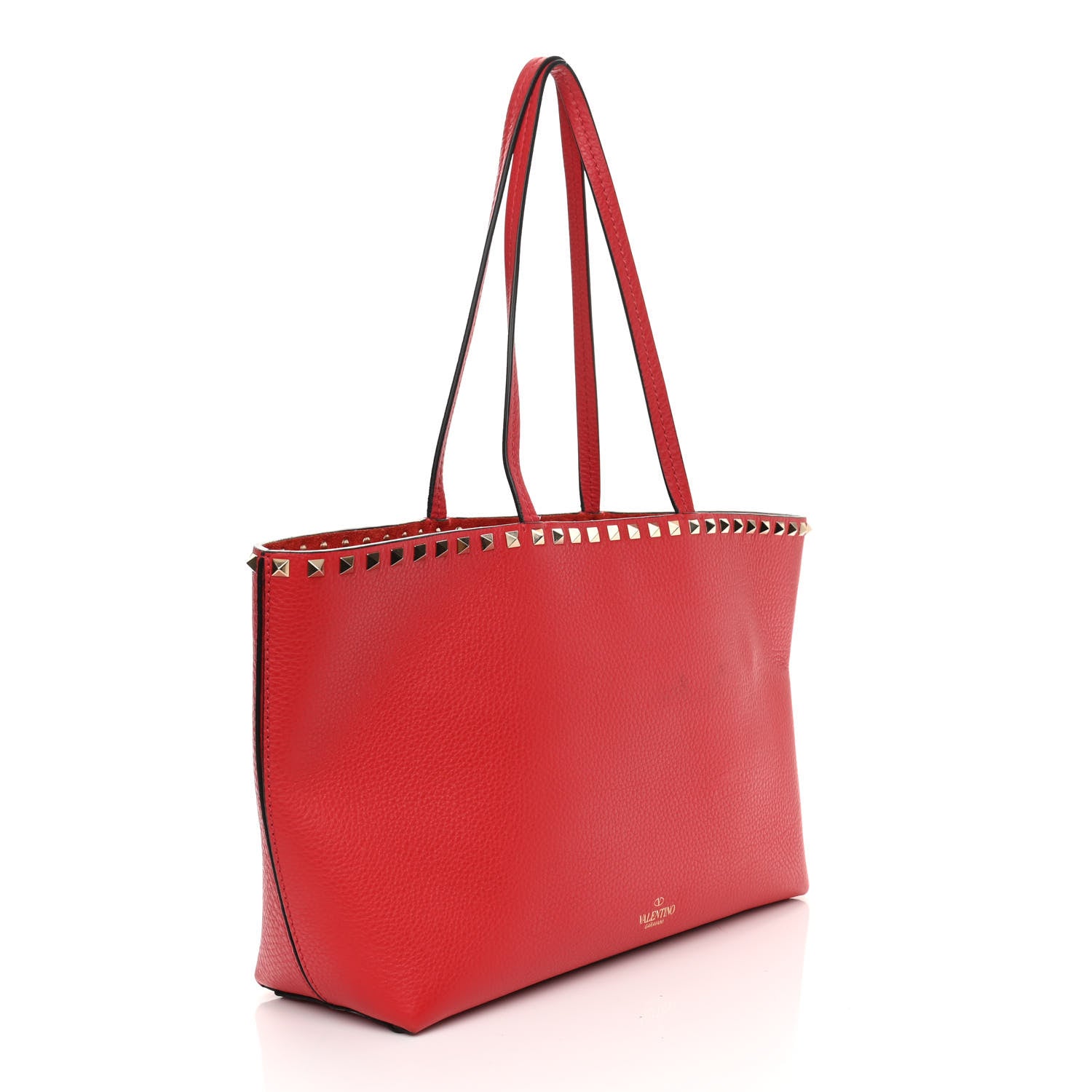 Valentino Garavani Grained Calfskin Small Rockstud Shoulder Tote Rouge Pur 3 of 11