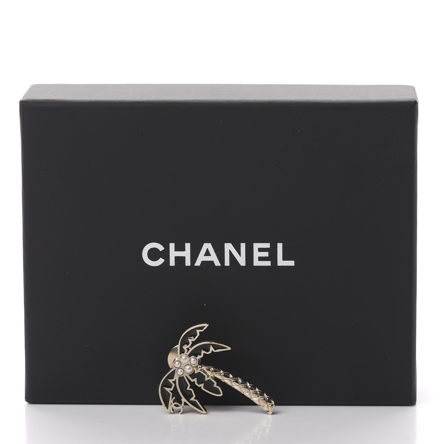 Chanel Enamel Pearl Palm Tree Brooch Green Gold 5 of 5