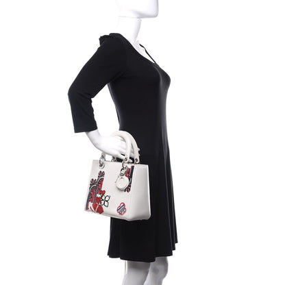 Christian Dior Smooth Calfskin Embroidered Medium Lady Dior White Multicolor 3 of 11