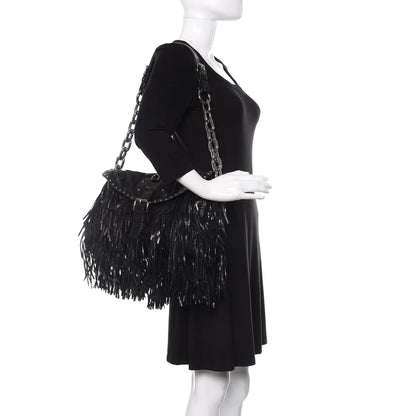 Prada Vitello Shine Fringe Studded Flap Hobo Black 2 of 10
