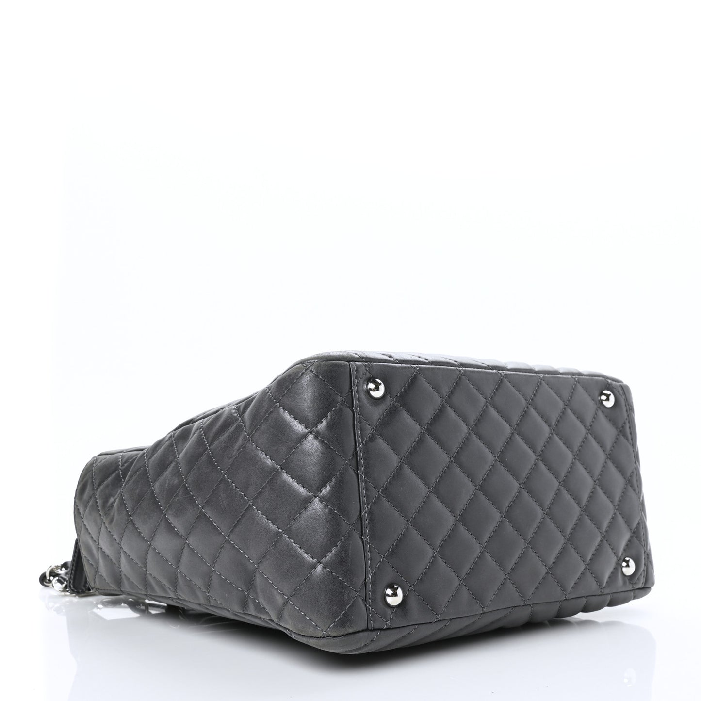 Lambskin Surpique Chevron Quilted Tote Dark Grey