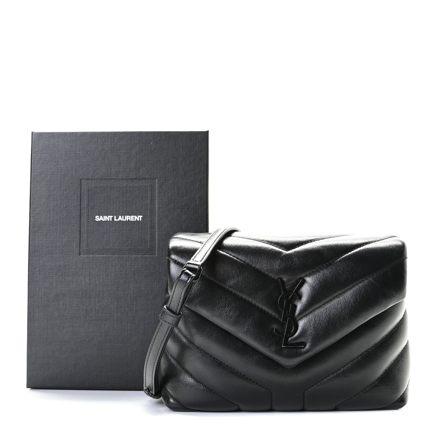 Calfskin Y Quilted Monogram Toy Loulou Crossbody Bag Black