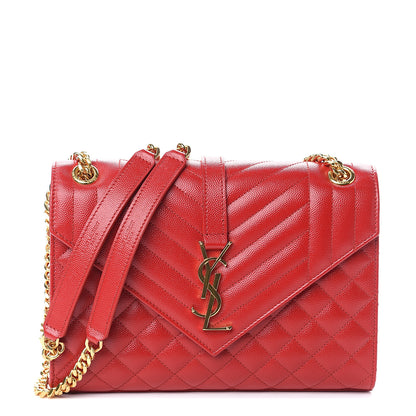 Saint Laurent Grain De Poudre Textured Mixed Matelasse Triquilt Medium Monogram Satchel New Red 1 of 8