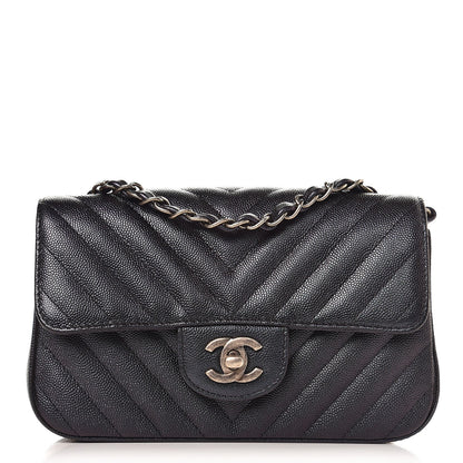 Chanel Iridescent Caviar Chevron Quilted Mini Rectangular Flap Black 1 of 9