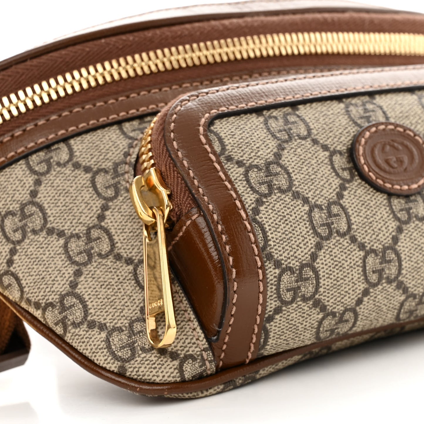 GG Supreme Monogram Textured Calfskin Retro Interlocking G Belt Bag Beige Ebony Brown Sugar