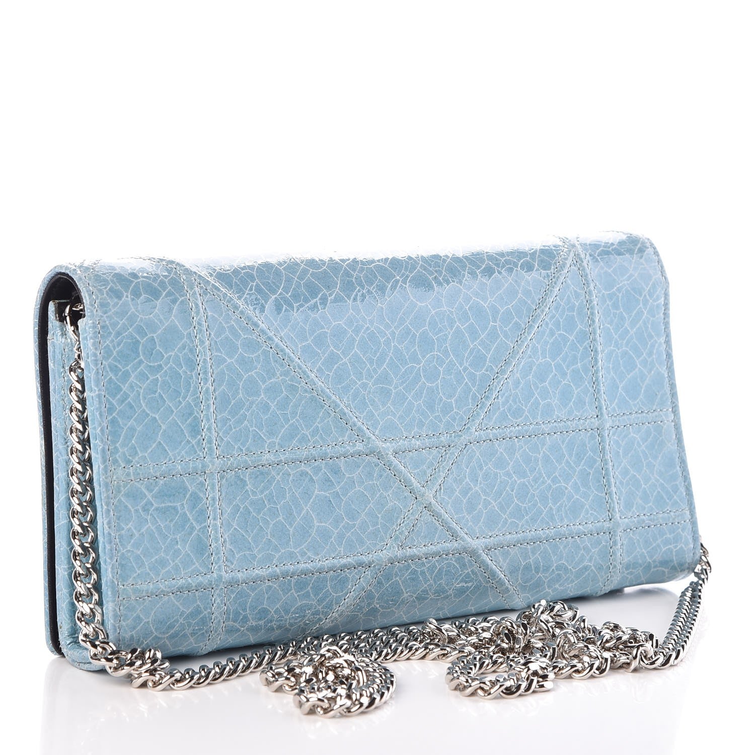 Christian Dior Ceramic Effect Deerskin Diorama Croisiere Chain Wallet Ice Lagoon 2 of 6