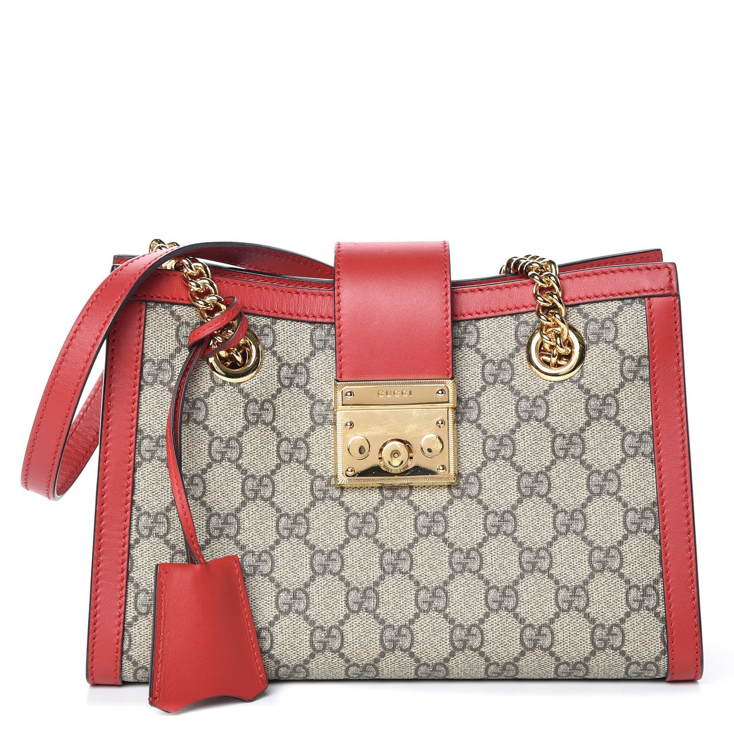 GG Supreme Monogram Small Padlock Tote Beige Hibiscus Red