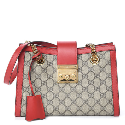 Gucci GG Supreme Monogram Small Padlock Tote Beige Hibiscus Red 1 of 9