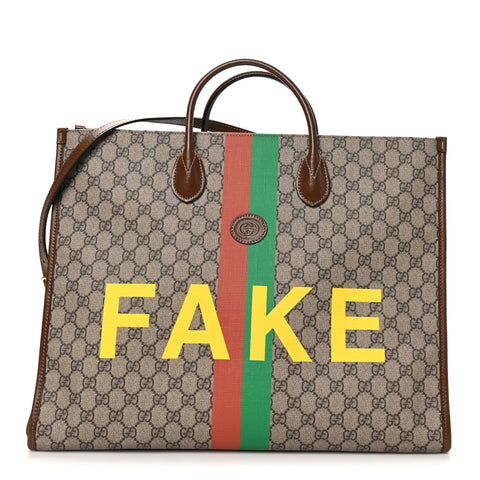 GG Supreme Monogram Fake/Not Large Retro Interlocking G Tote Bag Beige Brown Sugar