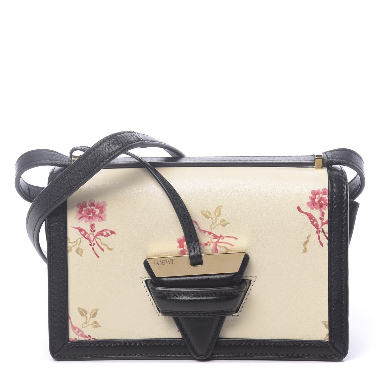 Calfskin Roses Print Barcelona Shoulder Bag White