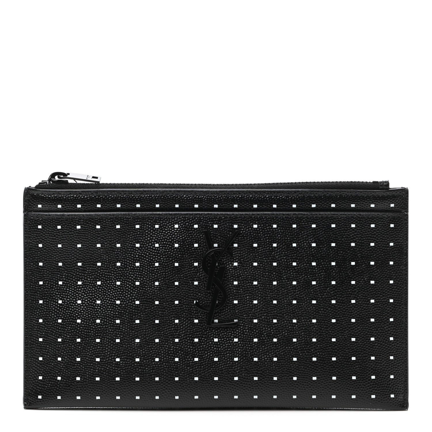 Saint Laurent Grain De Poudre Square Dot Zip Bill Pouch Black White 1 of 7