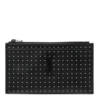 Saint Laurent Grain De Poudre Square Dot Zip Bill Pouch Black White 1 of 7