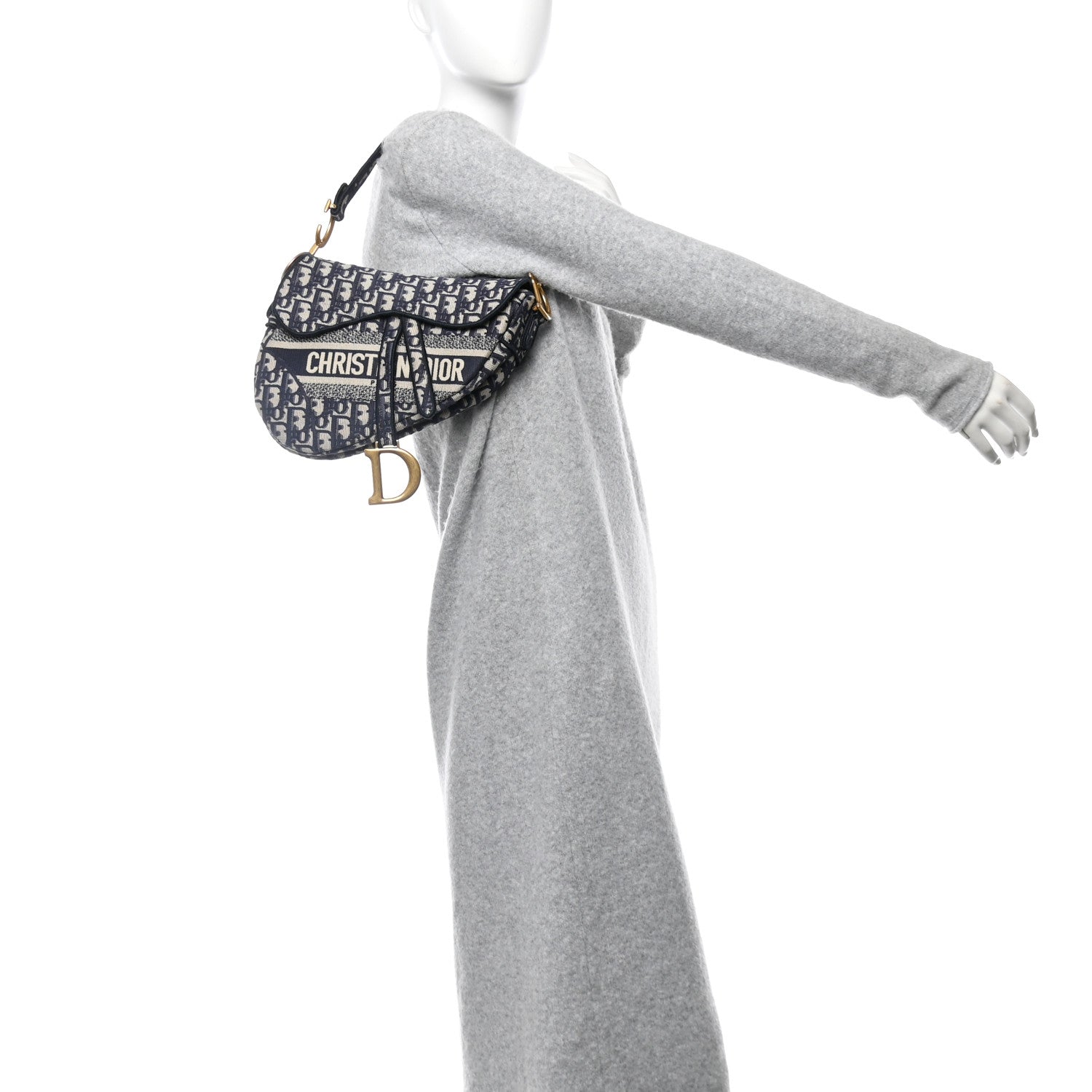 Christian Dior Oblique Embroidered Saddle Bag Blue 2 of 10