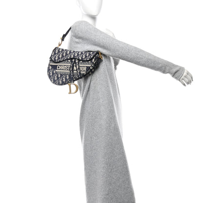 Christian Dior Oblique Embroidered Saddle Bag Blue 2 of 10