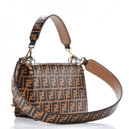 Fendi Vitello Century F is Fendi Whipstitch Threads FF Embossed Kan I Shoulder Bag Tobacco Orzo 3 of 9