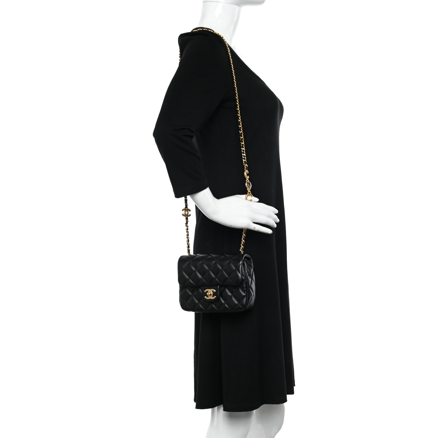 Chanel Lambskin Enamel Quilted Mini Coco Hearts Square Flap Black 2 of 11