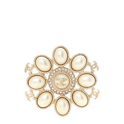Chanel Pearl Crystal CC Brooch Pearly White Gold 1 of 4