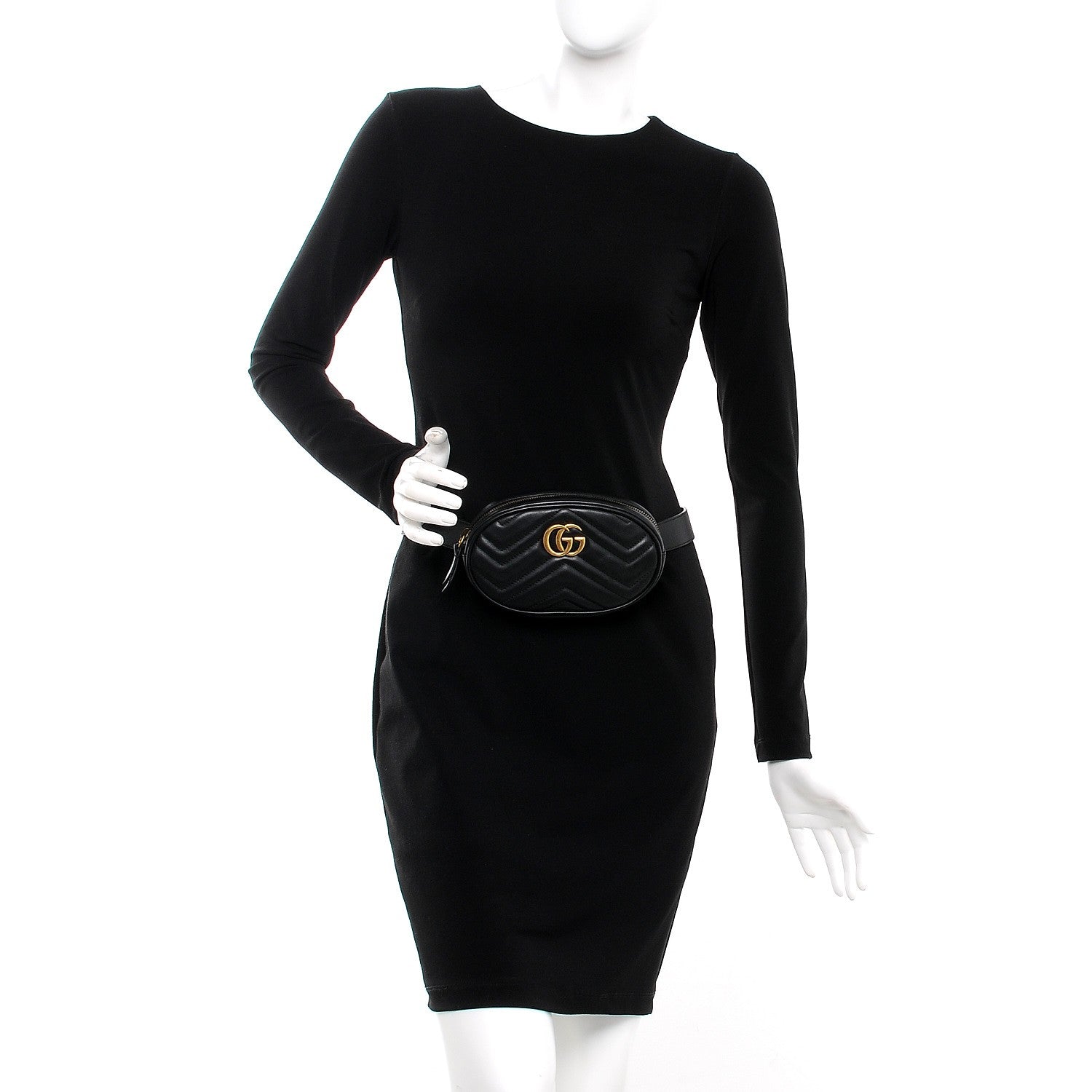 Gucci Calfskin Matelasse GG Marmont Belt Bag 75 30 Black 2 of 8
