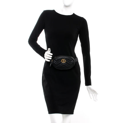 Gucci Calfskin Matelasse GG Marmont Belt Bag 75 30 Black 2 of 8