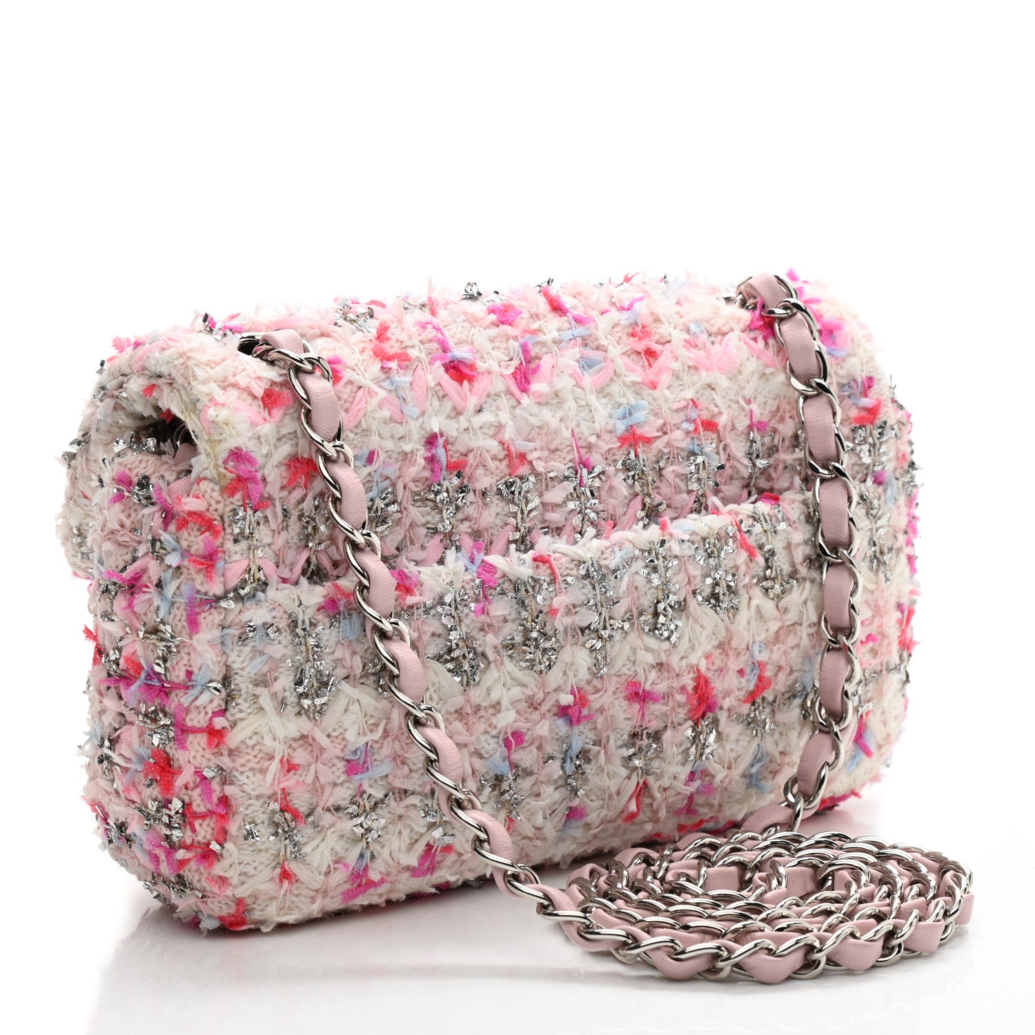 Chanel Tweed Quilted Mini Rectangular Flap Light Pink Silver Blue 3 of 10