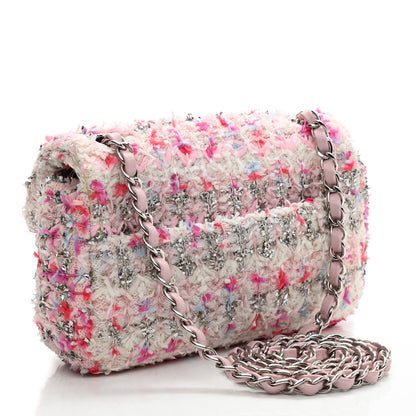 Chanel Tweed Quilted Mini Rectangular Flap Light Pink Silver Blue 3 of 10