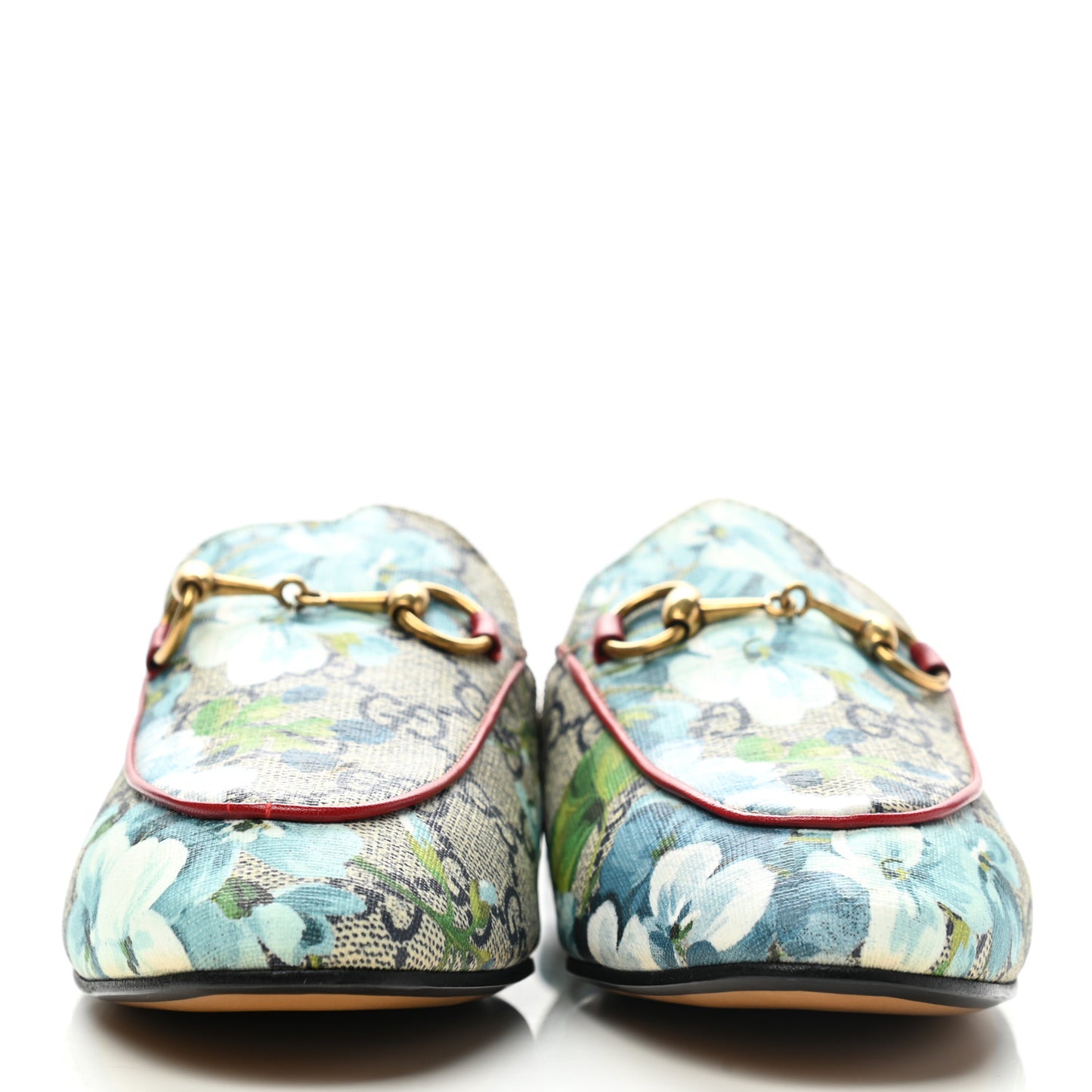 GG Supreme Monogram Blooms Womens Princetown Slippers 34 Beige Blue Navy Hibiscus Red