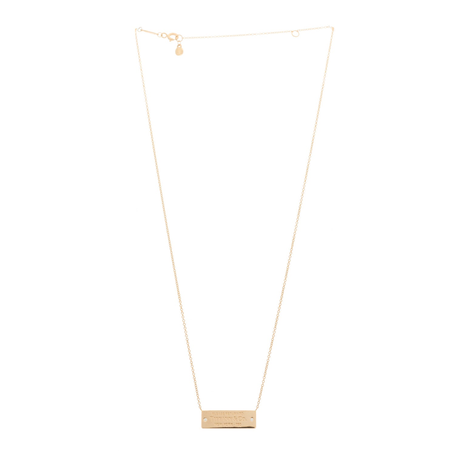 Tiffany 18K Rose Gold Diamond Return To Tiffany Bar Pendant Necklace 3 of 7