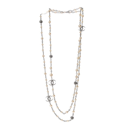 Chanel Pearl Baguette Crystal CC Moon Long Necklace Silver 3 of 6