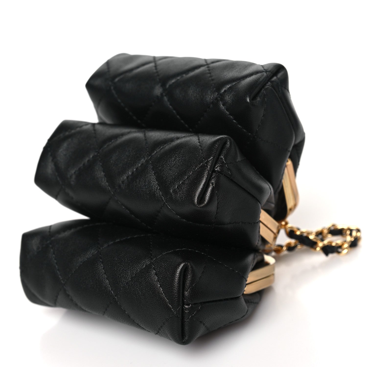Chanel Lambskin Quilted Trio Kiss Lock Clutch With Chain Black 12 of 12