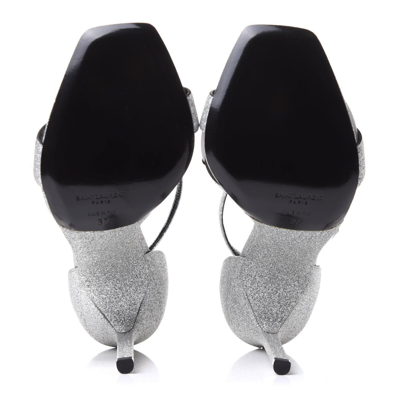 Saint Laurent Glitter Amber 105 Ankle Strap Sandals 37 Silver 6 of 10