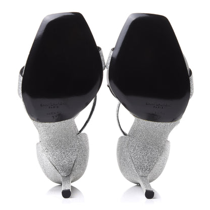 Saint Laurent Glitter Amber 105 Ankle Strap Sandals 37 Silver 6 of 10